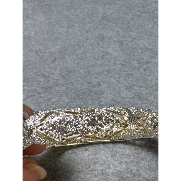 Vintage Silver-Tone Rhinestone Bangle Bracelet Elegant Jewelry - Picture 7 of 10